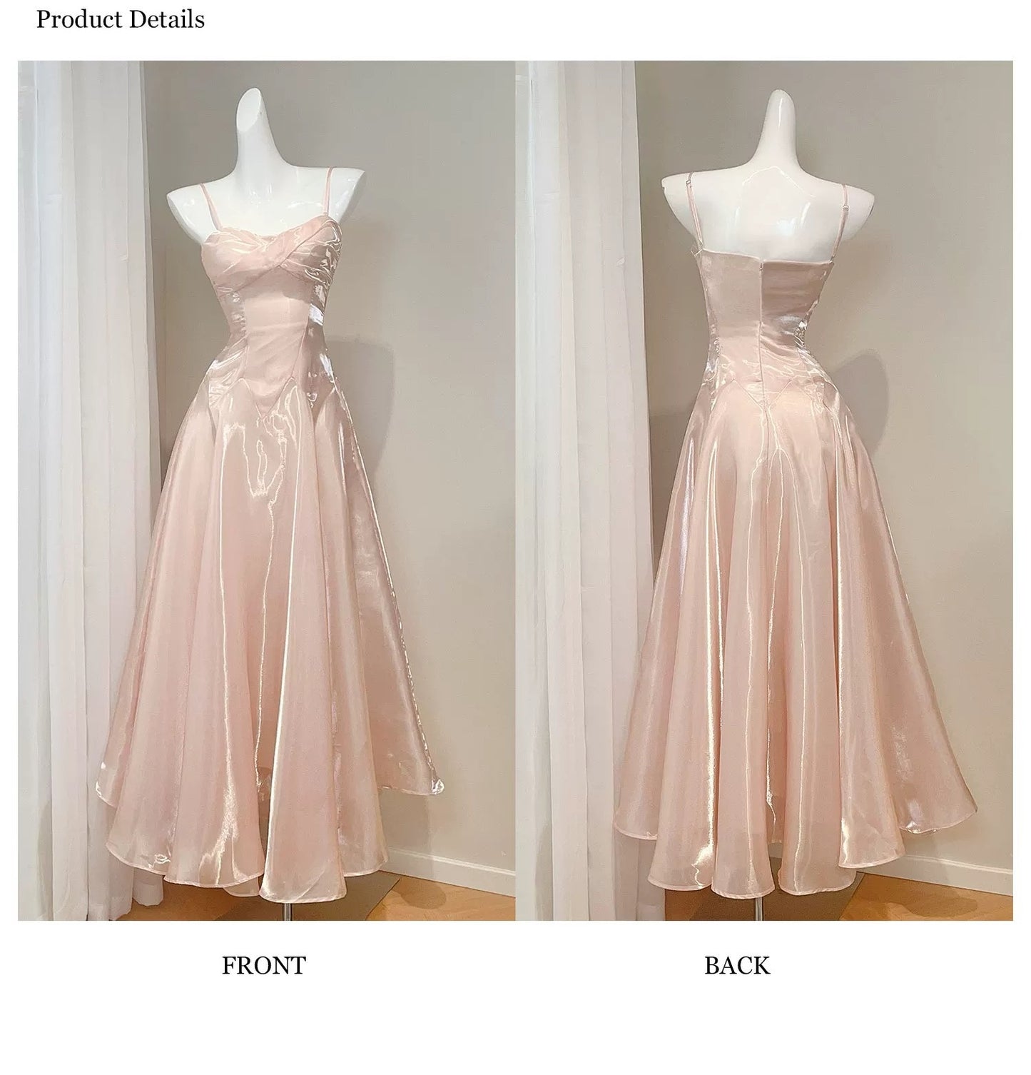 Schlichtes A-Linien-Spaghetti-Träger-Kleid aus pinkfarbenem Satin – Inspiration für lange Brautjungfernkleider N2059