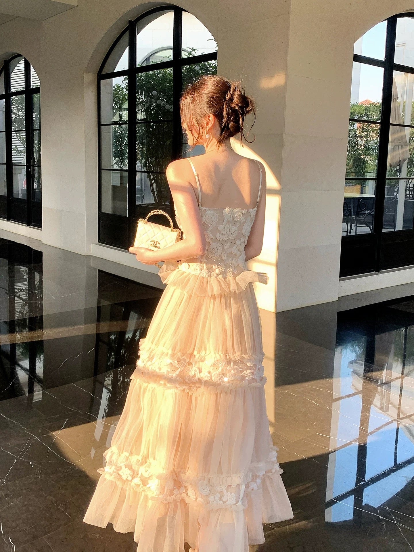 French Style A Line Spaghetti Straps Tulle Inspiration Long Wedding Party Guest Dresses N2060