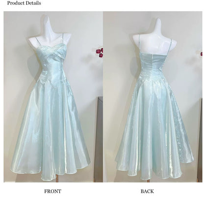 Einfaches A-Linien Spaghetti-Träger Hellgrünes Satin-Inspirations-Kleid für Hochzeitsgäste N2071