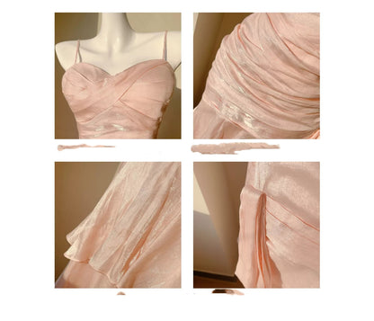 Simple Mermaid Spaghetti Straps Blush Pink Satin Inspiration Long Wedding Party Prom Guest Dresses N2102