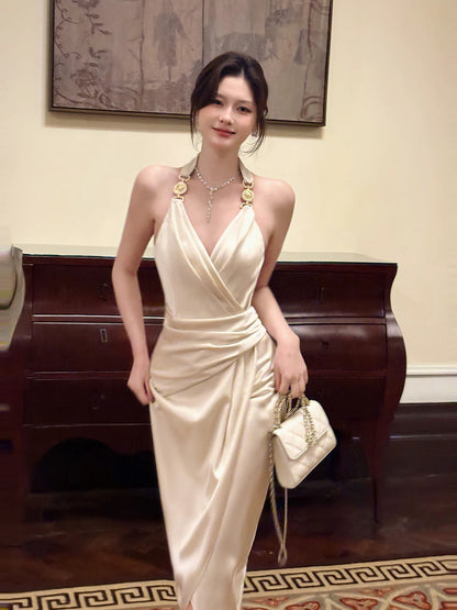 Einfaches Etuikleid Neckholder Teelänge Inspiration Schlitz Hochzeitsfeier Ball Gastkleider N2103