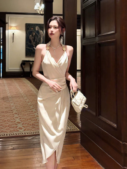 Einfaches Etuikleid Neckholder Teelänge Inspiration Schlitz Hochzeitsfeier Ball Gastkleider N2103