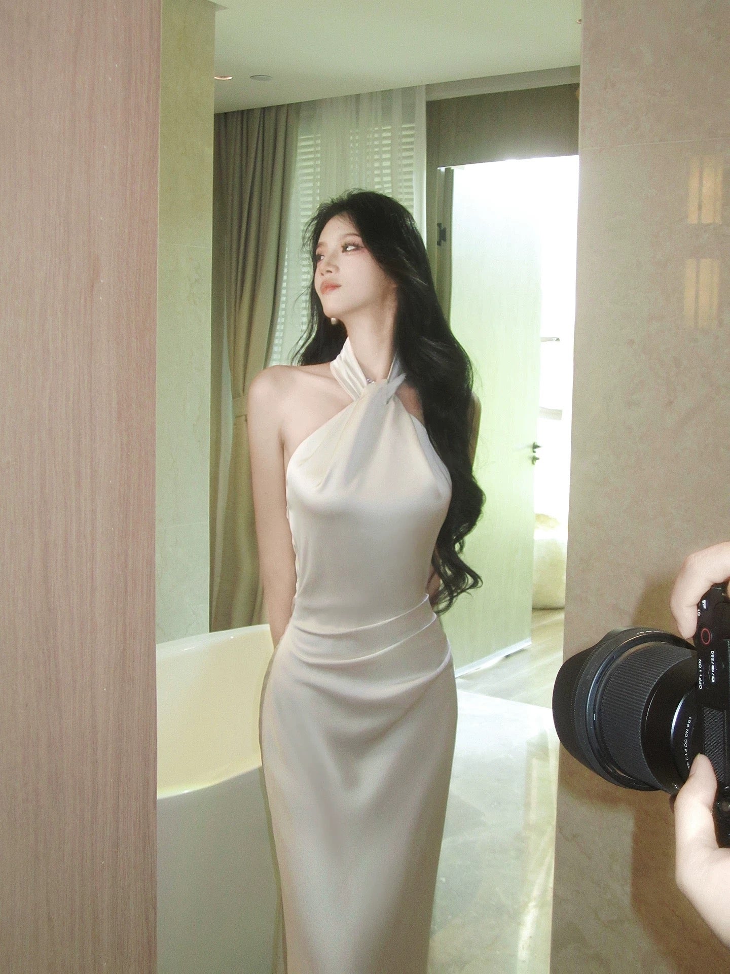 Simple Mermaid Halter Floor Length Inspiration Satin Wedding Party Prom Guest Dresses N2106