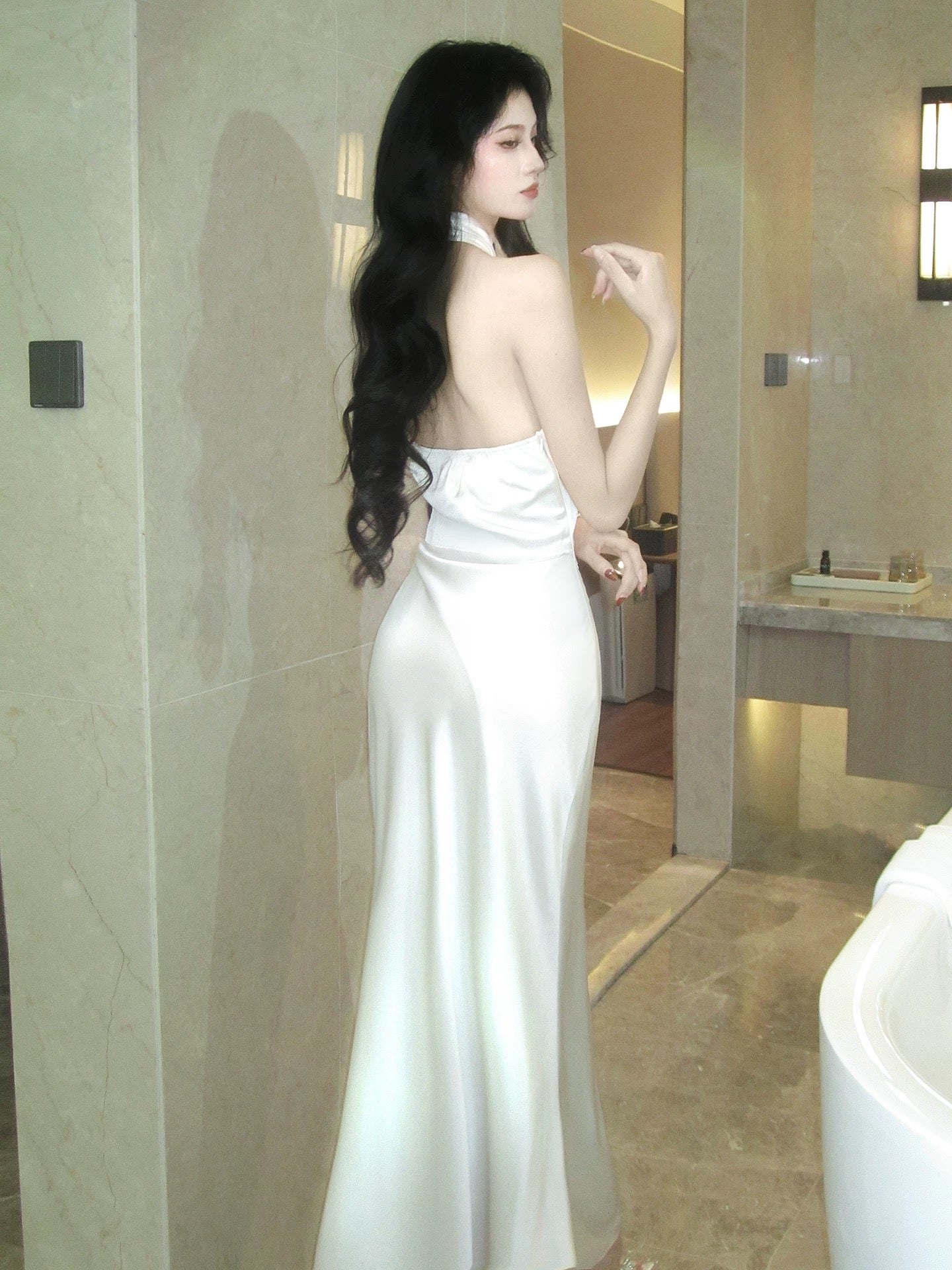 Simple Mermaid Halter Floor Length Inspiration Satin Wedding Party Prom Guest Dresses N2106