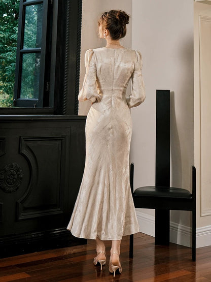 Robes de soirée de bal pour invitées de mariage en satin simple col en V sirène, longueur ras du sol, inspiration N2109