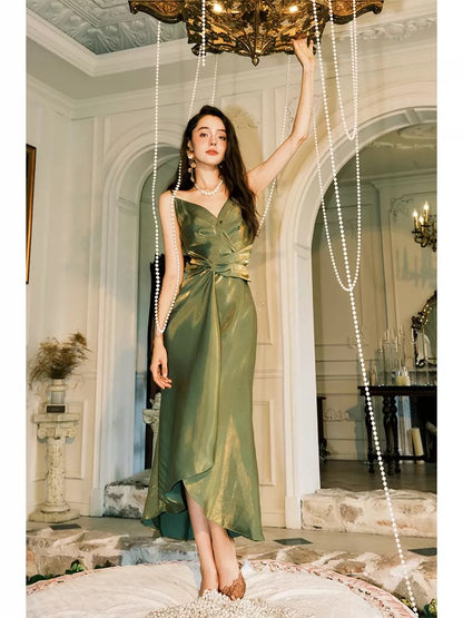 Elegantes Etuikleid mit Spaghettiträgern in Grün für Damen, Mädchen und Teenager – Ballkleider N2178