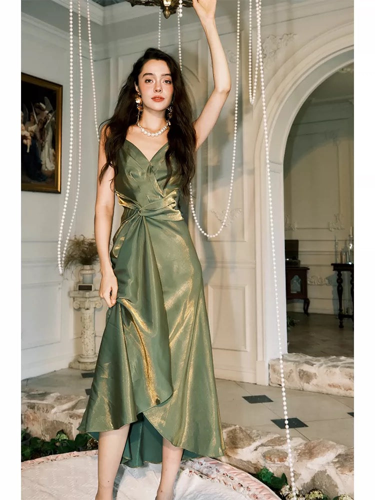 Elegantes Etuikleid mit Spaghettiträgern in Grün für Damen, Mädchen und Teenager – Ballkleider N2178
