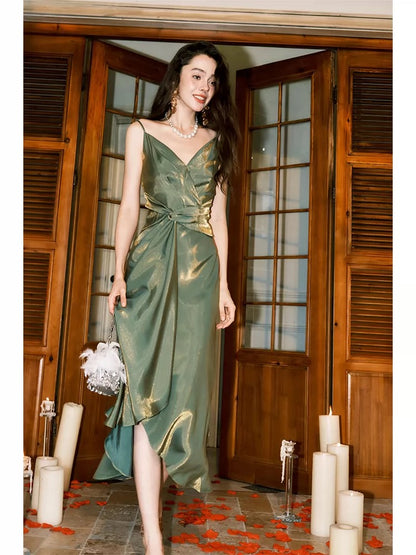Elegantes Etuikleid mit Spaghettiträgern in Grün für Damen, Mädchen und Teenager – Ballkleider N2178