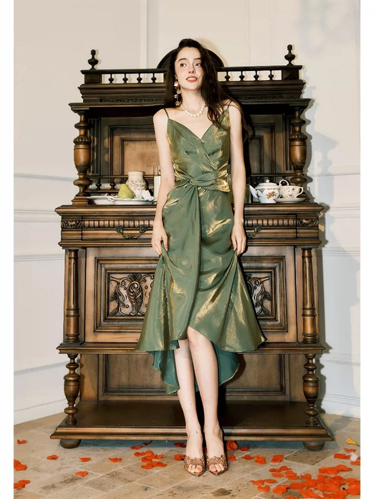 Elegantes Etuikleid mit Spaghettiträgern in Grün für Damen, Mädchen und Teenager – Ballkleider N2178