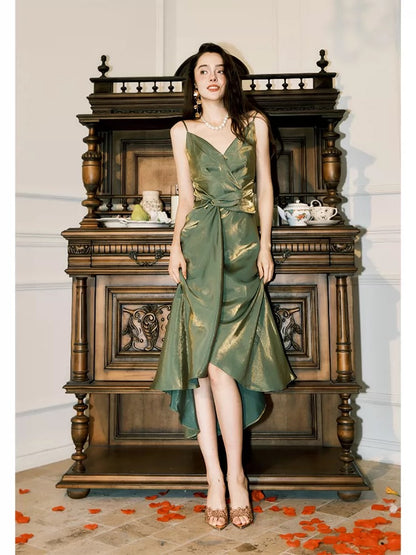 Elegantes Etuikleid mit Spaghettiträgern in Grün für Damen, Mädchen und Teenager – Ballkleider N2178