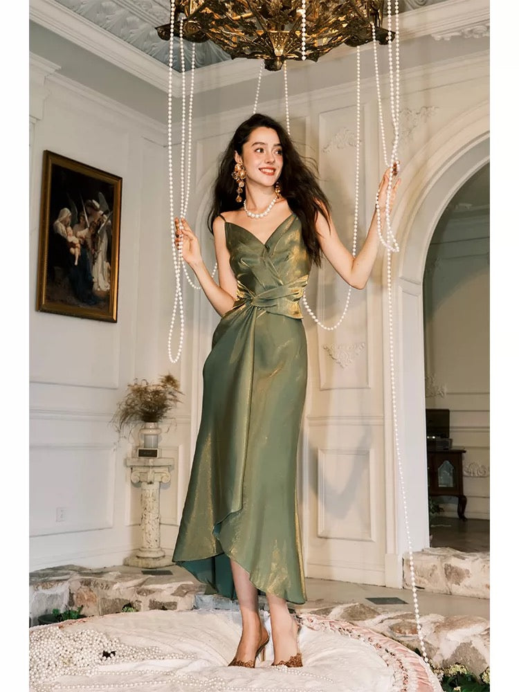 Elegantes Etuikleid mit Spaghettiträgern in Grün für Damen, Mädchen und Teenager – Ballkleider N2178