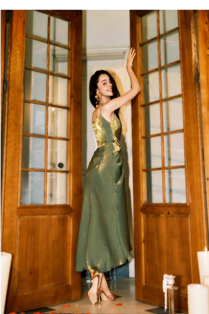 Elegantes Etuikleid mit Spaghettiträgern in Grün für Damen, Mädchen und Teenager – Ballkleider N2178