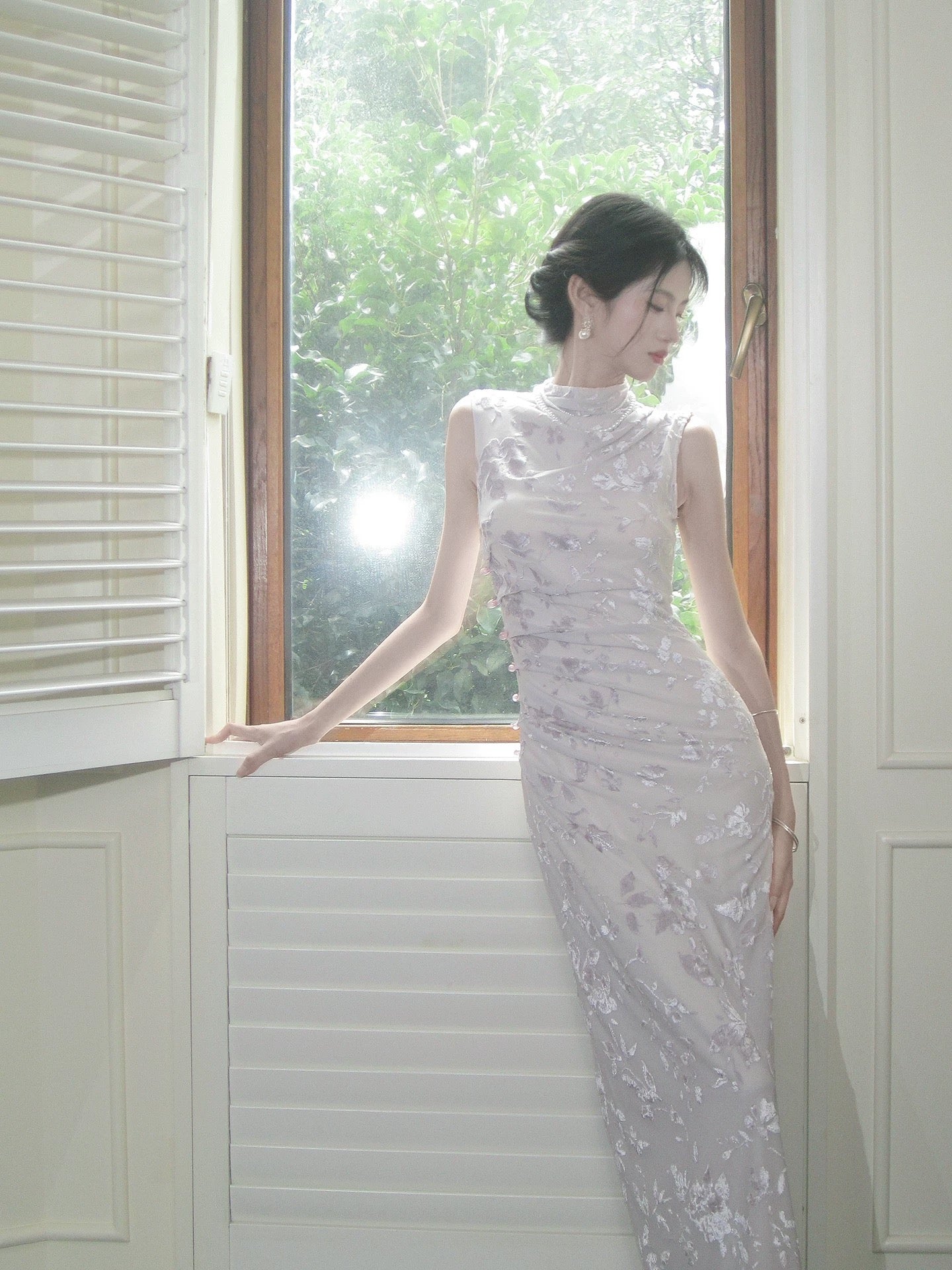 Robes de soirée de printemps Chic Fourreau Col Haut Dentelle Inspiration Invitées de Mariage N2183