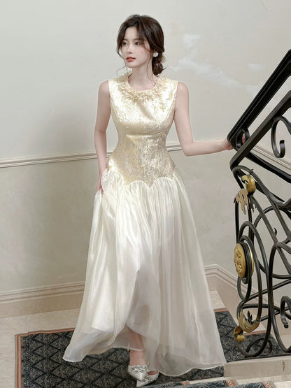 Élégant Robes de Soirée d'Invités de Mariage de Printemps Ivoire Coupe Trapèze Encolure Scoop N2195