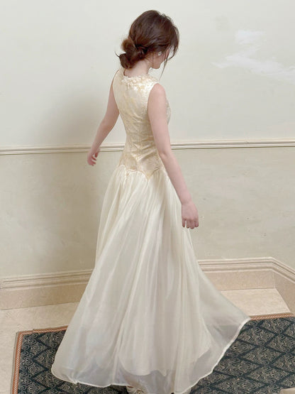 Élégant Robes de Soirée d'Invités de Mariage de Printemps Ivoire Coupe Trapèze Encolure Scoop N2195