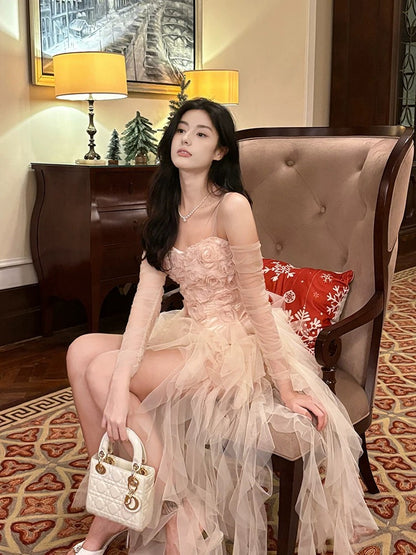 Cute A Line Pink Tulle Spring Summer Garden Inspiration Wedding Party Guest Dresses N2197
