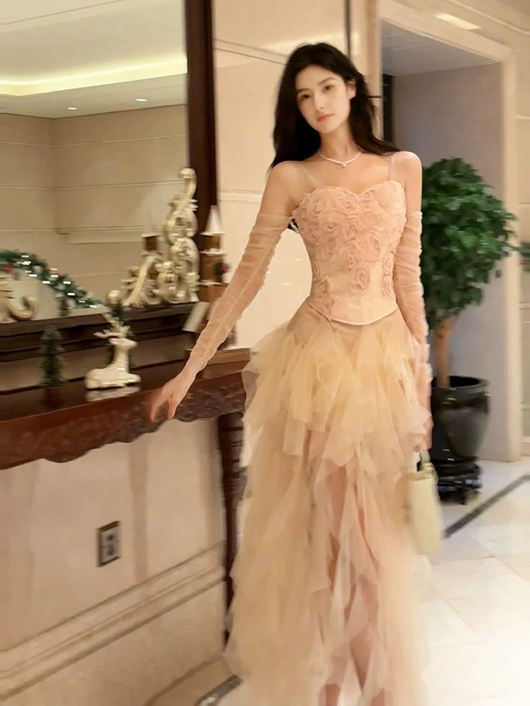 Cute A Line Pink Tulle Spring Summer Garden Inspiration Wedding Party Guest Dresses N2197