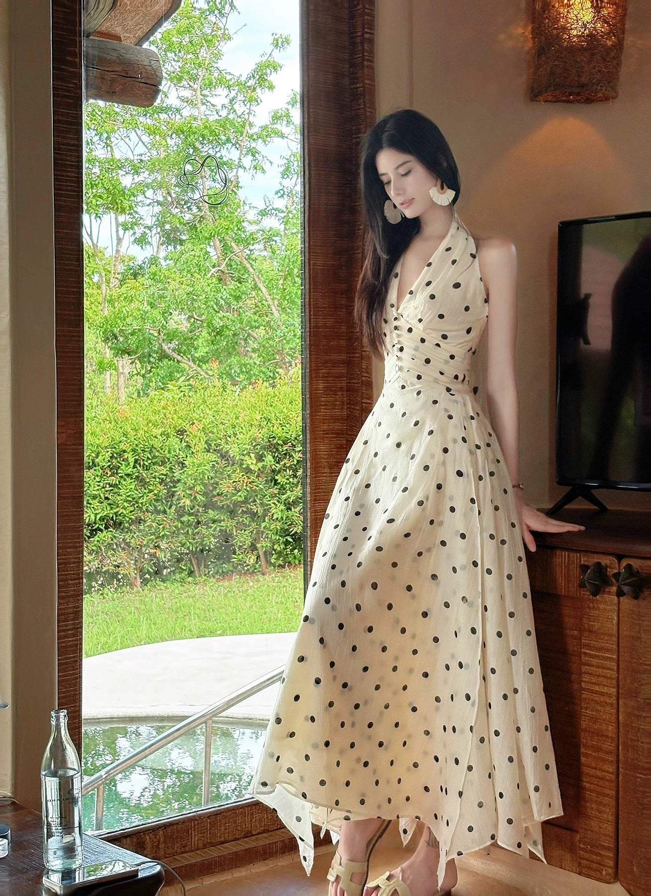 Robe de bal de style français trapèze dos nu, pois noirs, longue, de soirée, pour femmes, filles, adolescentes N2204