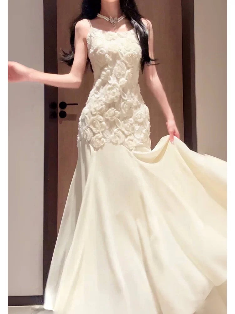 Jolie Robe de soirée d'invité de mariage à fines bretelles ivoire sirène longue pour le printemps, l'été, le jardin, inspiration N2206