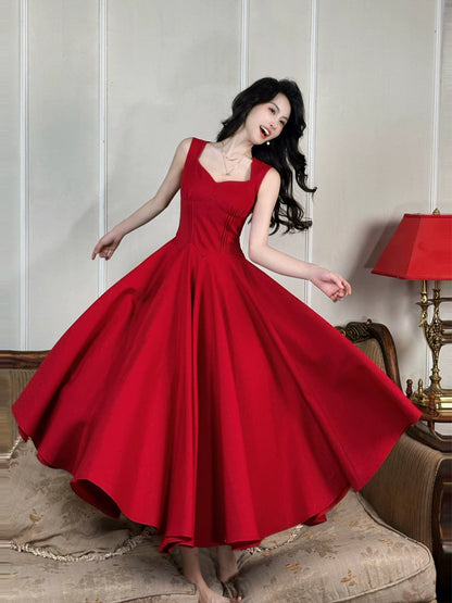 Schlichtes A-Linien-Spaghettiträger-Kleid, Rot, Sommer, festlich, für Damen, Mädchen, Teenager, Abschlussballkleider N2209