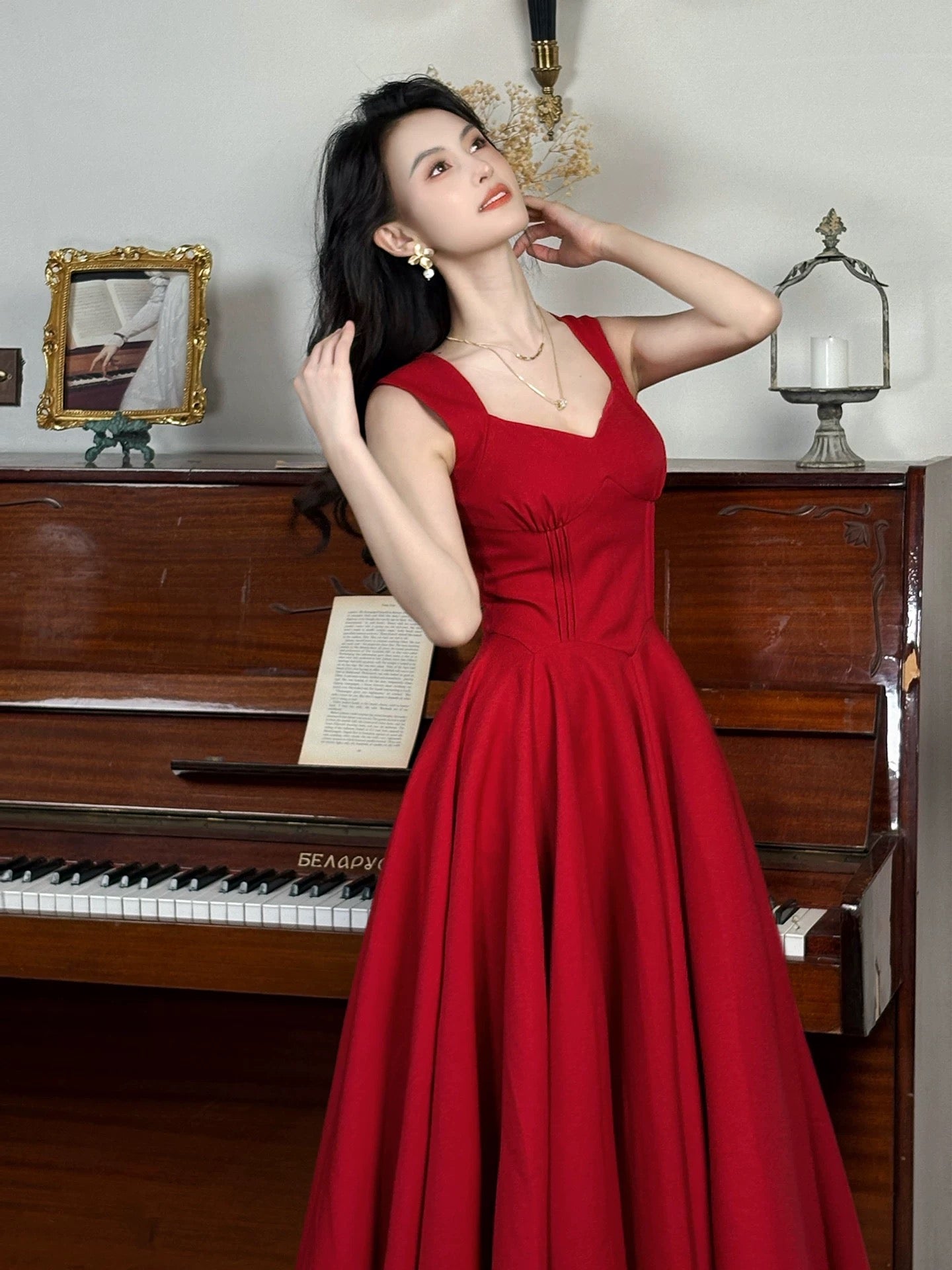 Schlichtes A-Linien-Spaghettiträger-Kleid, Rot, Sommer, festlich, für Damen, Mädchen, Teenager, Abschlussballkleider N2209
