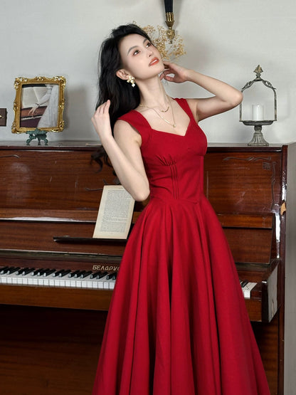Schlichtes A-Linien-Spaghettiträger-Kleid, Rot, Sommer, festlich, für Damen, Mädchen, Teenager, Abschlussballkleider N2209