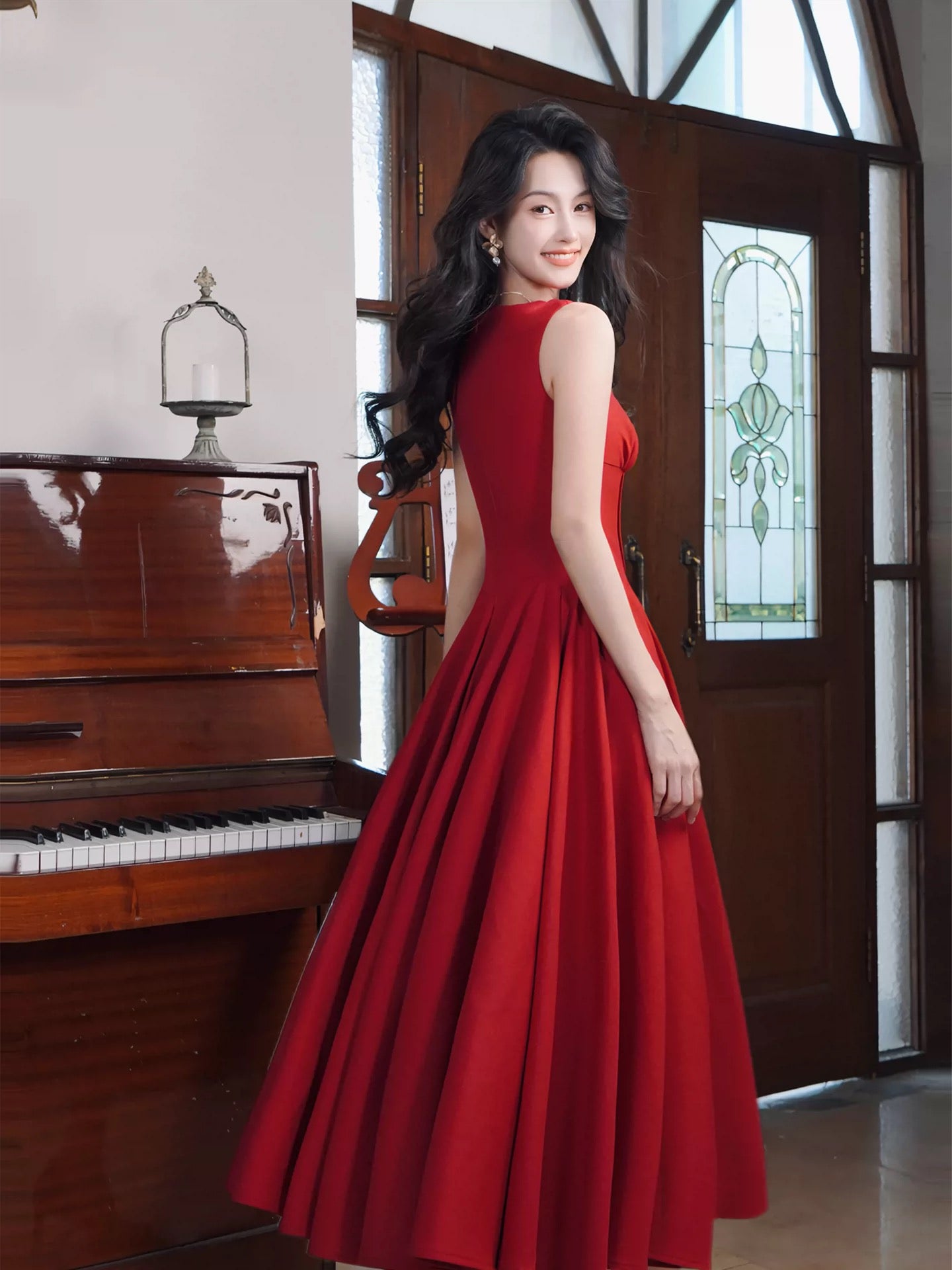 Schlichtes A-Linien-Spaghettiträger-Kleid, Rot, Sommer, festlich, für Damen, Mädchen, Teenager, Abschlussballkleider N2209