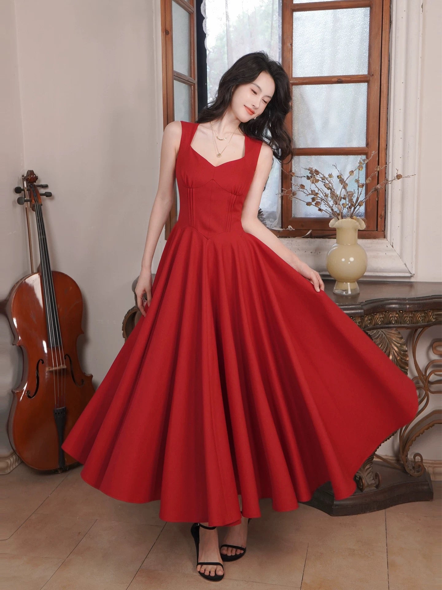 Schlichtes A-Linien-Spaghettiträger-Kleid, Rot, Sommer, festlich, für Damen, Mädchen, Teenager, Abschlussballkleider N2209