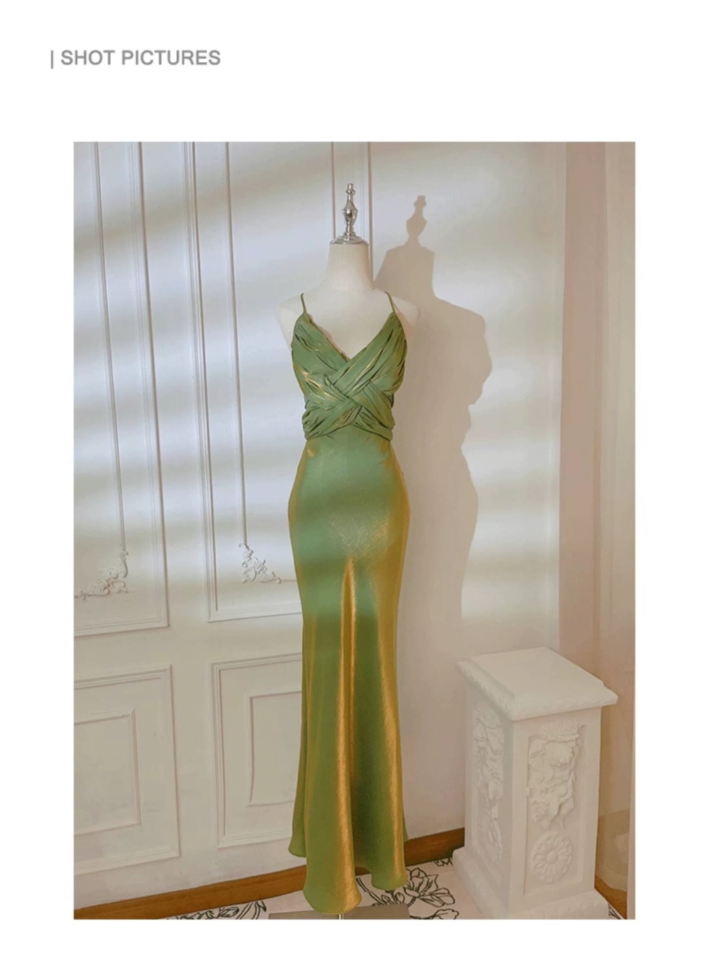 Robe de bal sirène simple à fines bretelles vertes d'été formelle pour femmes, filles, adolescentes N2223