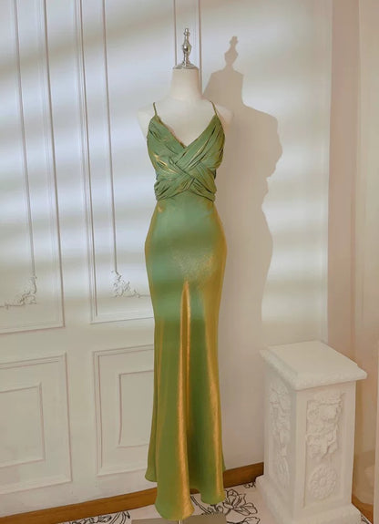 Robe de bal sirène simple à fines bretelles vertes d'été formelle pour femmes, filles, adolescentes N2223