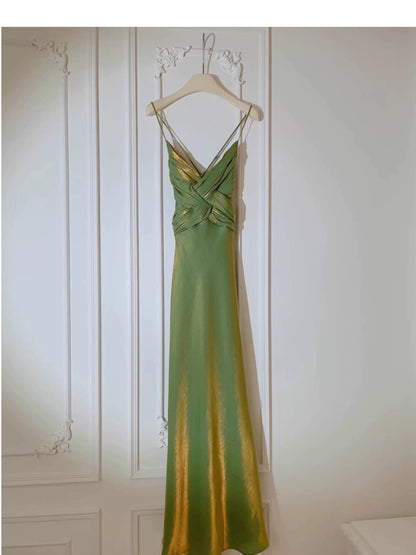 Robe de bal sirène simple à fines bretelles vertes d'été formelle pour femmes, filles, adolescentes N2223