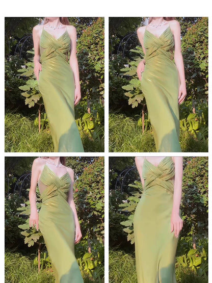 Classy Sheath Spaghetti Strap Green Long For Women Girls Teens Prom Dresses N2222