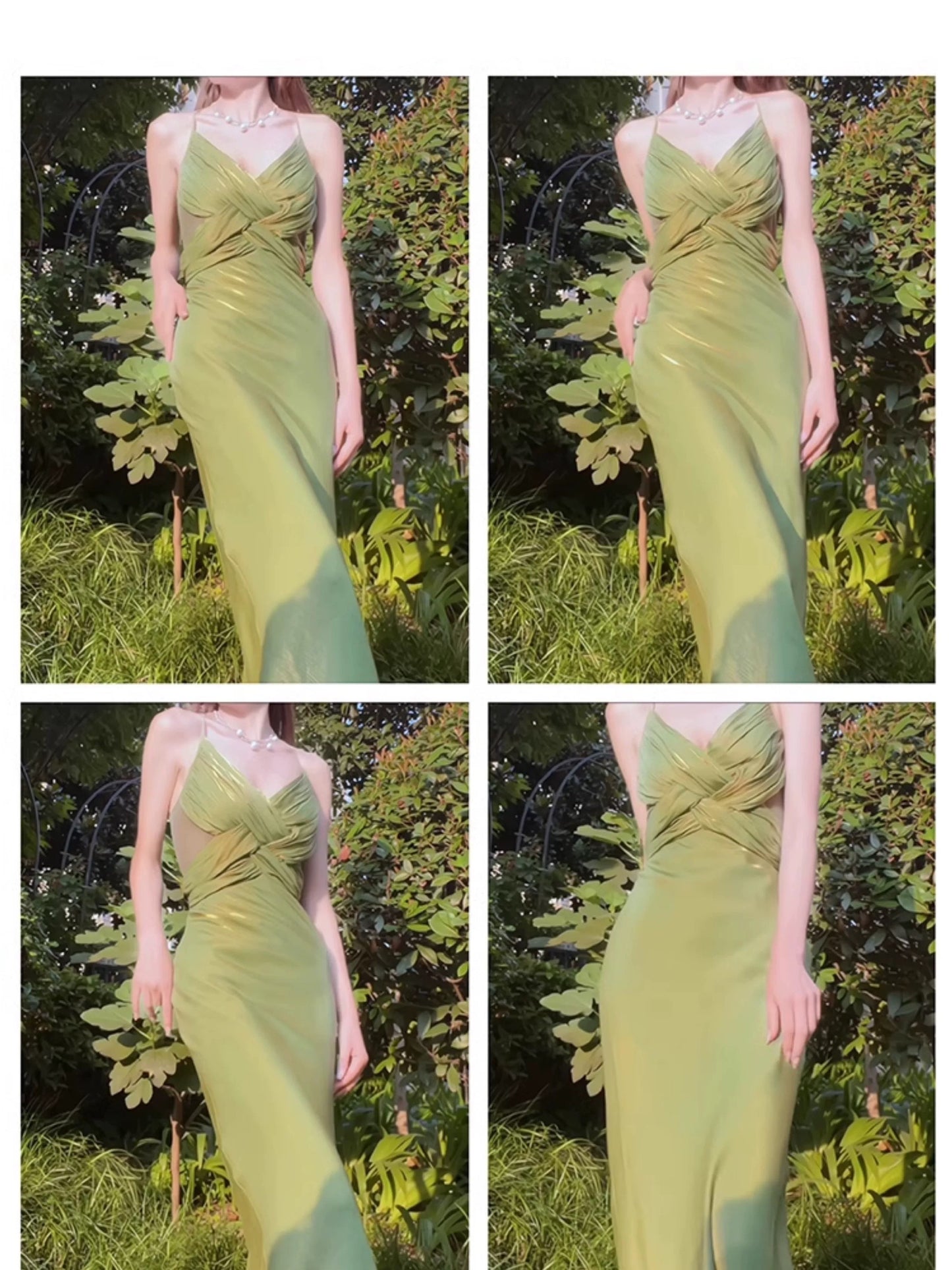Robe de bal sirène simple à fines bretelles vertes d'été formelle pour femmes, filles, adolescentes N2223