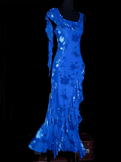 Simple Robe de bal sirène d'été bleu roi à fines bretelles pour femmes et adolescentes N2224