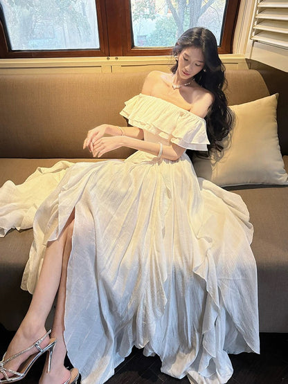 Simple A line Off The Shoulder White Chiffon Cruise Ship Formal Night Evening Dresses 20th Birthday Outfit RB3866