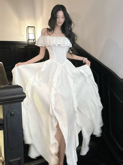 Simple A line Off The Shoulder White Chiffon Cruise Ship Formal Night Evening Dresses 20th Birthday Outfit RB3866
