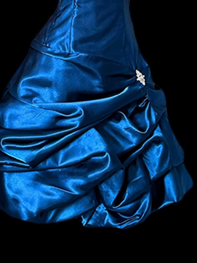 Robe fourreau bustier bleu roi en satin, style vintage, courte, inspiration années 2000, robe de bal de promo, référence N1670