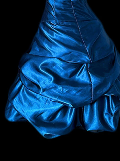 Robe fourreau bustier bleu roi en satin, style vintage, courte, inspiration années 2000, robe de bal de promo, référence N1670