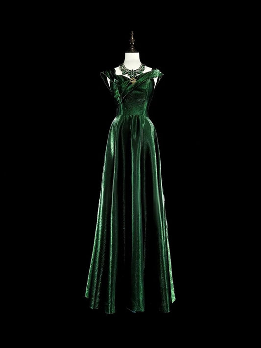 Vintage A Line Sweetheart Dark Green Velvet With Ruffles For High Schools Teens Prom Dresses Long Graduation Dress N1672