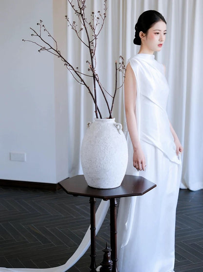 Robe de mariée blanche simple en forme de A, coupe droite, longueur au sol, référence N1676