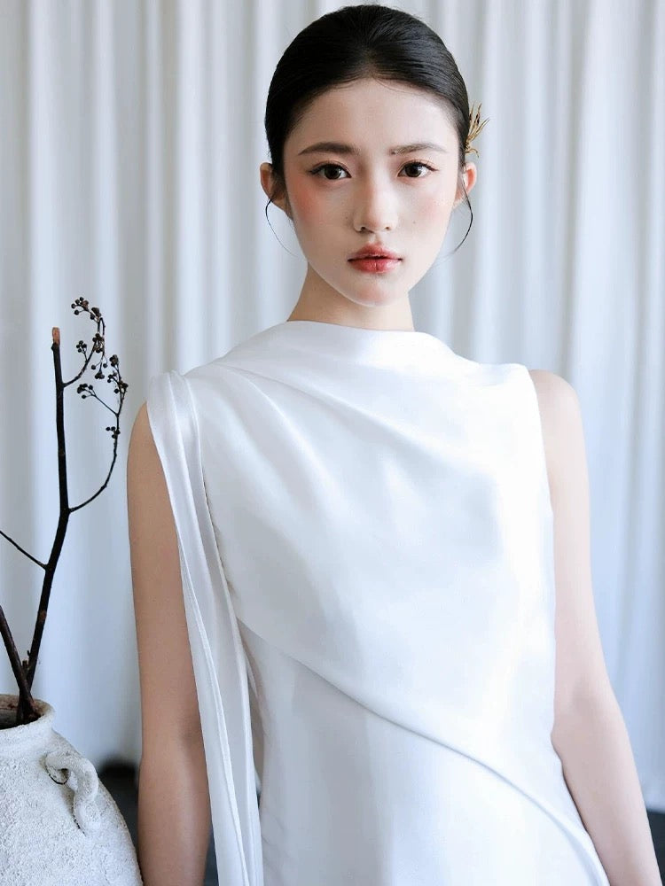 Robe de mariée blanche simple en forme de A, coupe droite, longueur au sol, référence N1676