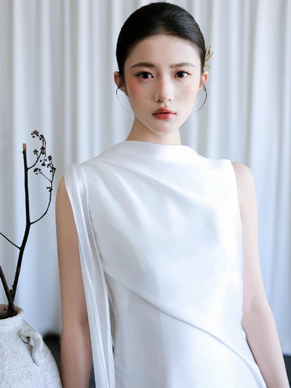 Robe de mariée blanche simple en forme de A, coupe droite, longueur au sol, référence N1676