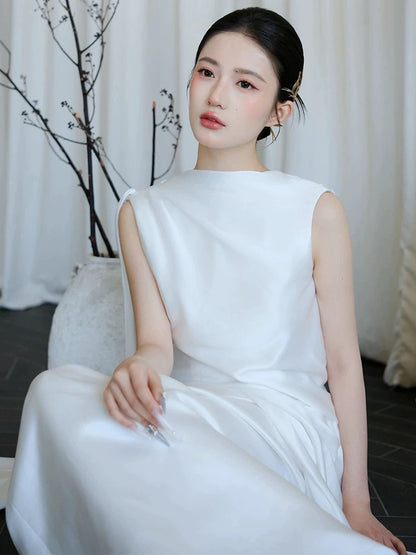Robe de mariée blanche simple en forme de A, coupe droite, longueur au sol, référence N1676
