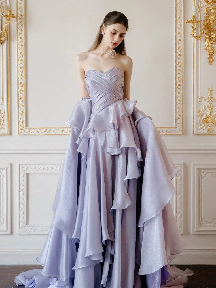 Wunderschönes, lilafarbenes A-Linien-Kleid mit Rüschen und herzförmigem Ausschnitt für Highschool-Schülerinnen, Teenager, Abschlussballkleider, Abschlusskleid N1680
