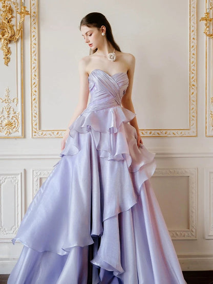 Wunderschönes, lilafarbenes A-Linien-Kleid mit Rüschen und herzförmigem Ausschnitt für Highschool-Schülerinnen, Teenager, Abschlussballkleider, Abschlusskleid N1680