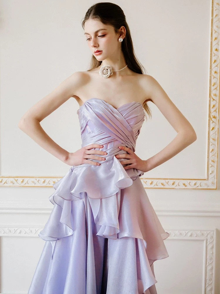 Wunderschönes, lilafarbenes A-Linien-Kleid mit Rüschen und herzförmigem Ausschnitt für Highschool-Schülerinnen, Teenager, Abschlussballkleider, Abschlusskleid N1680