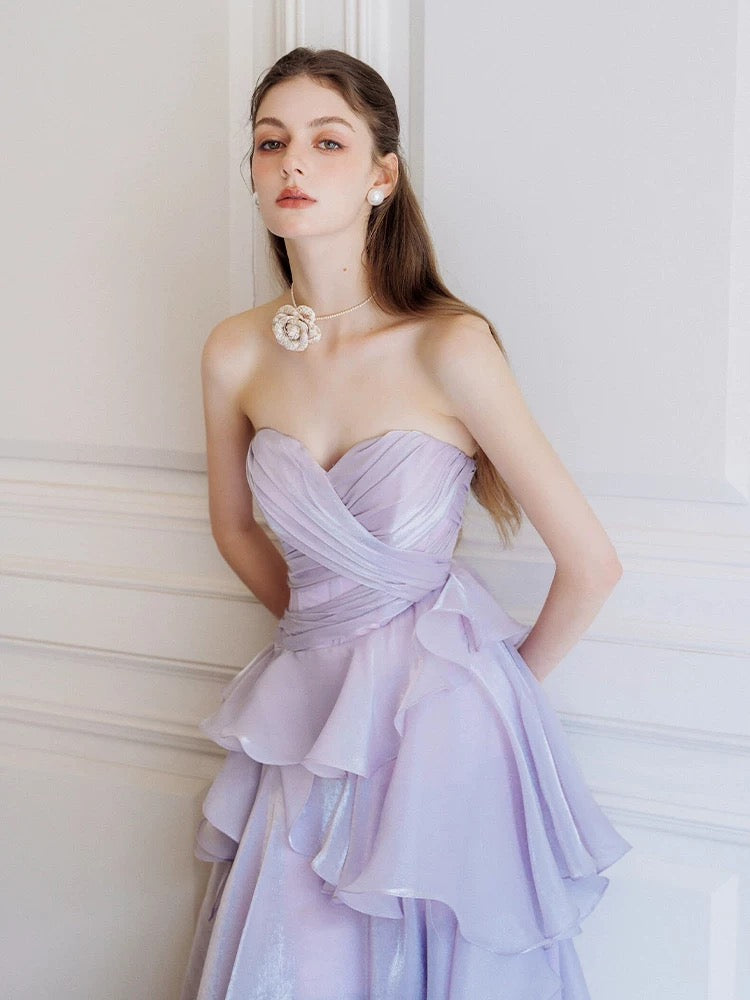 Wunderschönes, lilafarbenes A-Linien-Kleid mit Rüschen und herzförmigem Ausschnitt für Highschool-Schülerinnen, Teenager, Abschlussballkleider, Abschlusskleid N1680