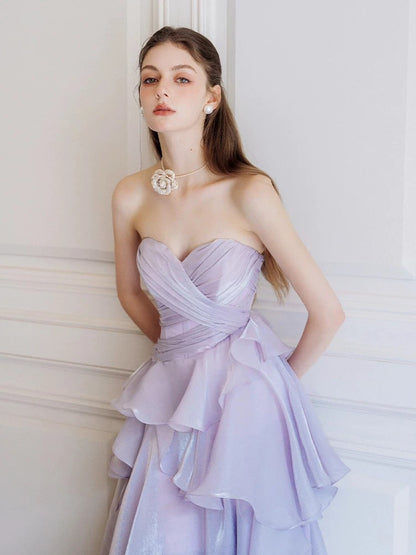 Wunderschönes, lilafarbenes A-Linien-Kleid mit Rüschen und herzförmigem Ausschnitt für Highschool-Schülerinnen, Teenager, Abschlussballkleider, Abschlusskleid N1680