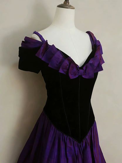 Magnifique robe de bal violette à épaules dénudées et volants, idéale pour les lycéennes, les adolescentes et les jeunes filles. Robe de fin d'année N1683