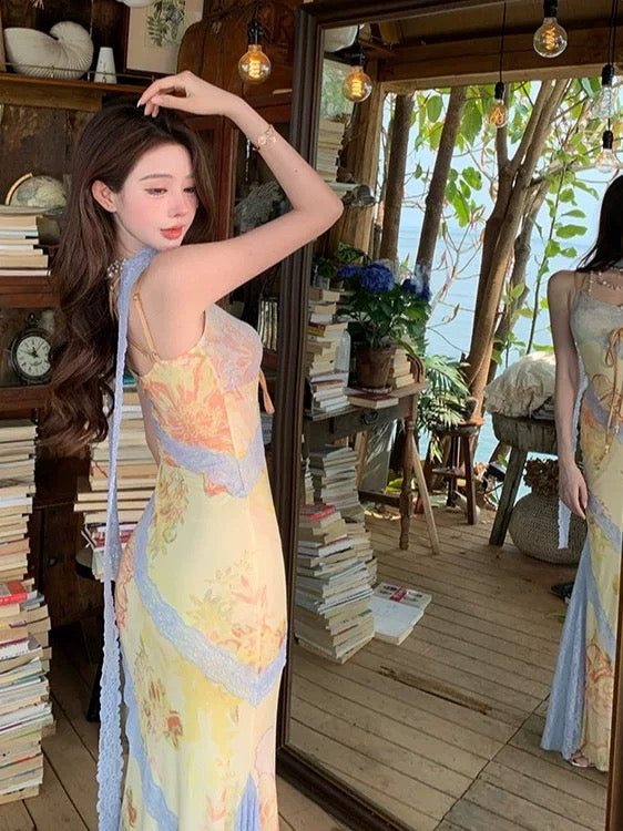 Idées de Robes de Sirène Modestes à Bretelles Spaghetti pour Femmes Robes Longues Jaunes d'Anniversaire Tenues d'Été pour Fêtes et Vacances N3144